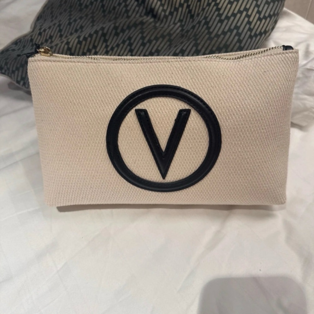 Mario Valentino Beige Cosmetic Bag with Black Logo